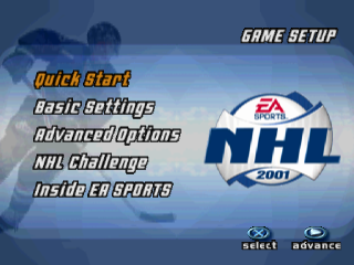 NHL 2001 title screen for Playstation